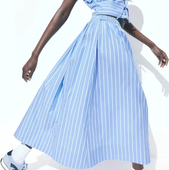 H&M Cotton Stripe Co-ord Skirt And Shirt Set Size L - Picture 6 of 8